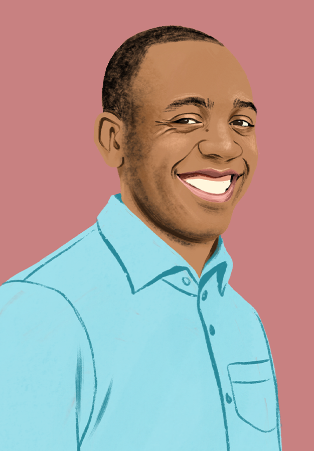 Illustrated portrait of Brian smiling, looking at the reader.