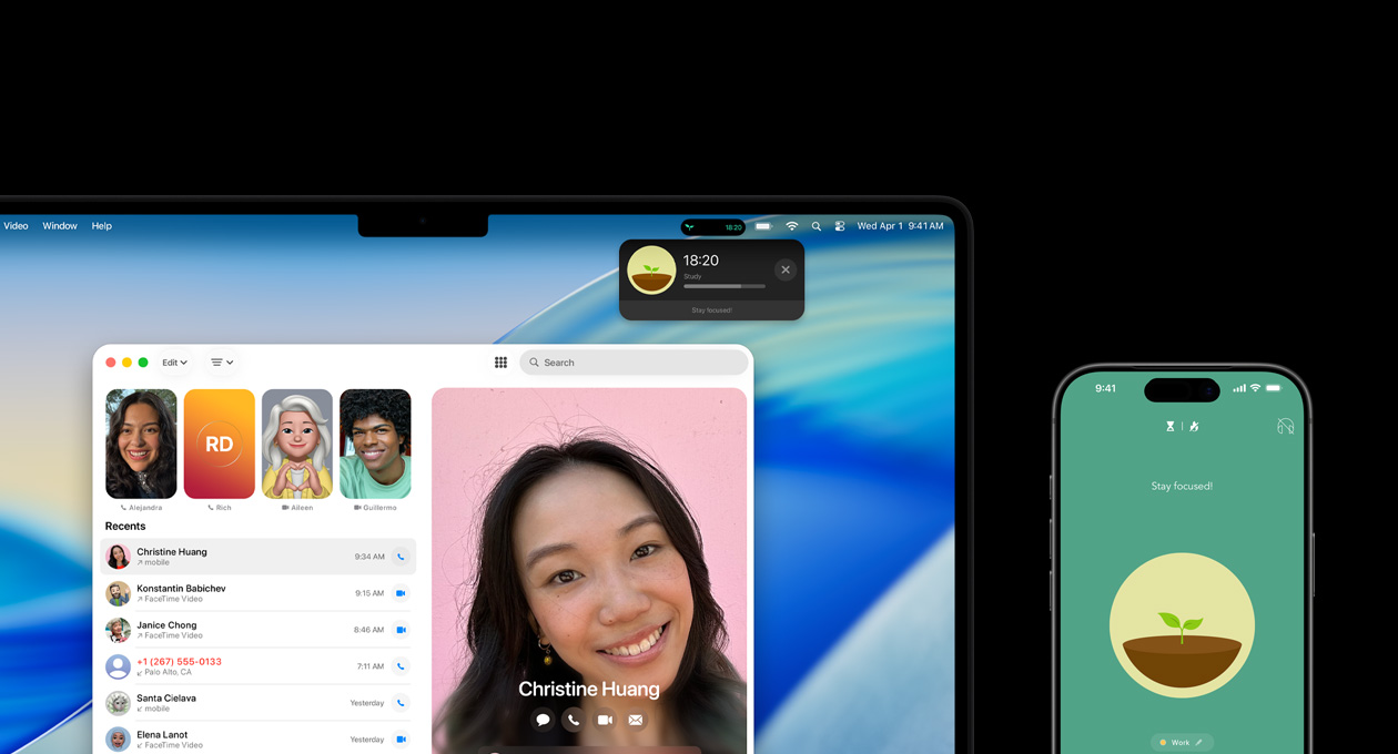 MacBook Pro และ iPhone วางอยู่ข้างกัน, หน้าจอ MacBook Pro แสดงแอปโทรศัพท์และกิจกรรมสดจากแอป Uber, iPhone แสดงแอป Uber