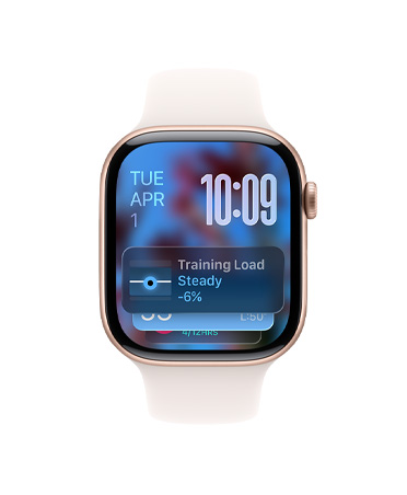 Apple Watch Series 11, Farbe Roségold, Aluminiumgehäuse, Smart Stapel Hinweis, Sportarmband Blassrosa