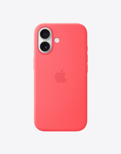 iPhone 17, tył urządzenia z silikonowym etui w kolorze żółtym, system dwóch aparatów Fusion w lewym górnym rogu, logo Apple pośrodku