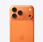 iPhone 17 Pro, tył urządzenia, kolor kosmicznego pomarańczu, system pro aparatów Fusion w wypukłej górnej części urządzenia