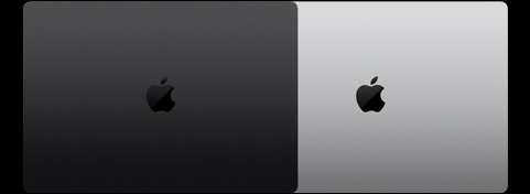 Екстериорите на два 16-инчови MacBook Pro модела, демонстриращи двата налични цвята